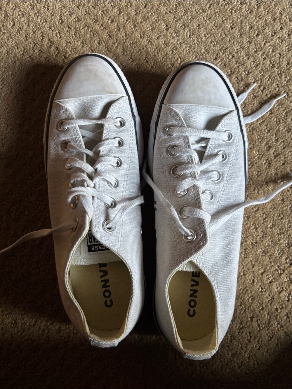 Converse White Low-Top Canvas Sneakers with Black Sole Stripe